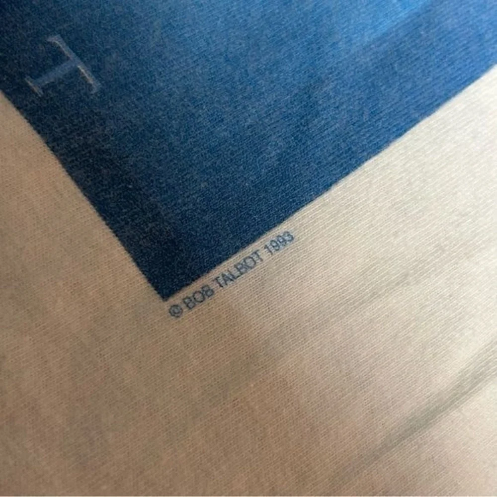 Vintage Bob Talbot Shirt Mens XL White Blue 90s Whale Art Tee Dolphin 1993 Grail - Picture 8 of 9